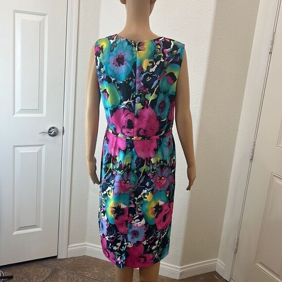 Black Label Evan Picone Dress Floral Sweetheart Neck Sleeveless Midi Pink Blue - Picture 7 of 11